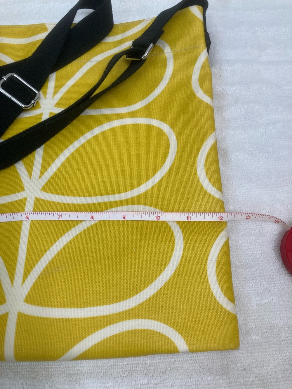 Orla Kiely Yellow and White Floral Canvas Crossbody Bag with Black Strap - Picture 7 of 9